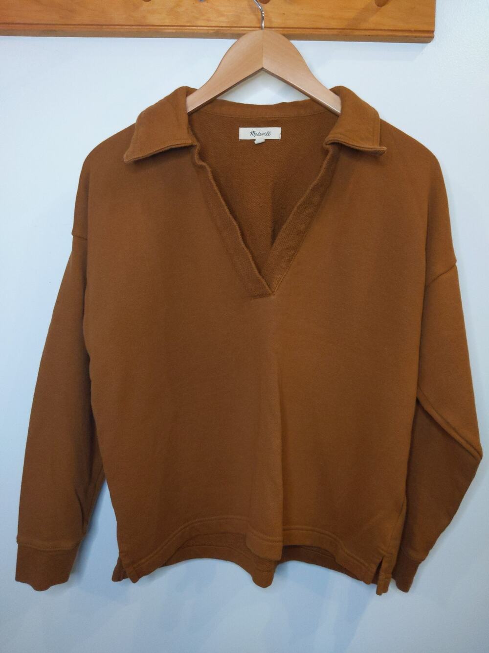 Madewell Womens XS Cotton Hemp Pullover Top Caramel Brown Polo Collar
